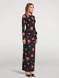 Ruched Jersey Maxi Dress Floral Print