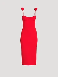 Bustier Midi Dress with Floral Appliqué