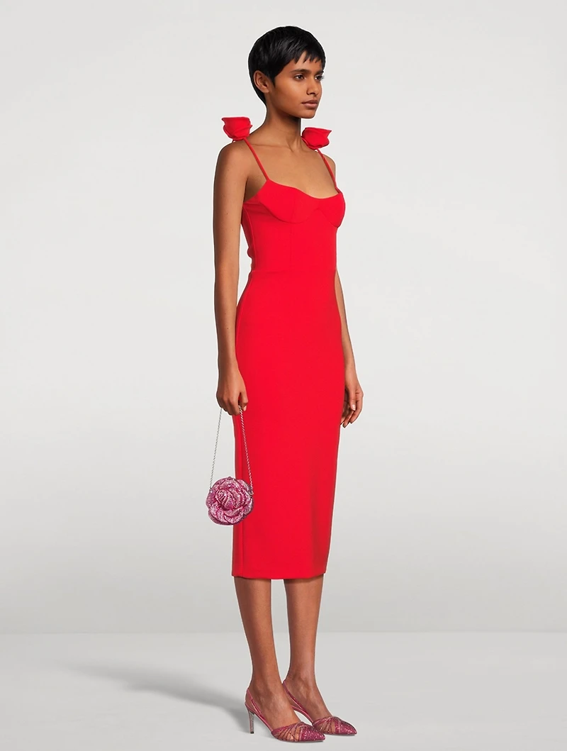 Bustier Midi Dress with Floral Appliqué