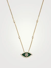 Lucky Eye 18K Gold Necklace With Malachite And Diamonds