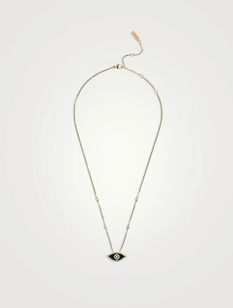 Lucky Eye 18K Gold Necklace With Malachite And Diamonds