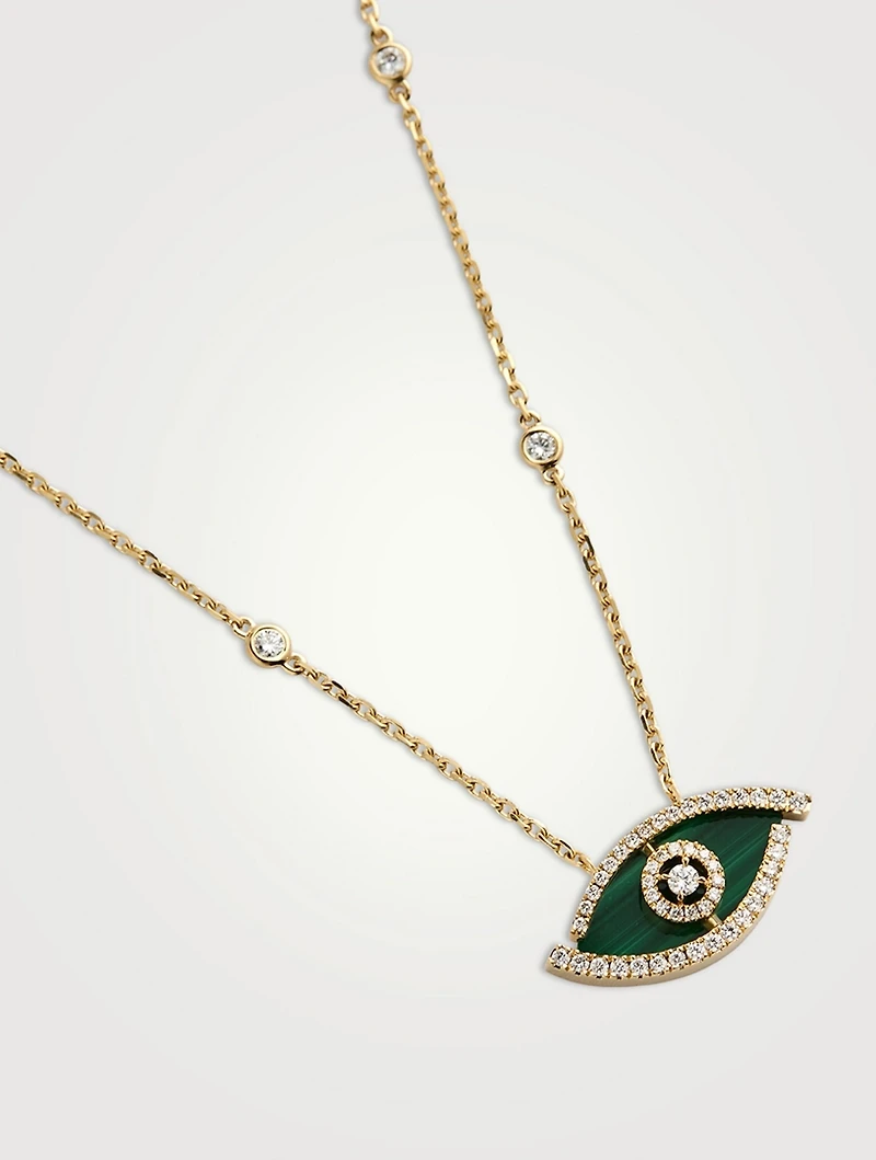 Lucky Eye 18K Gold Necklace With Malachite And Diamonds