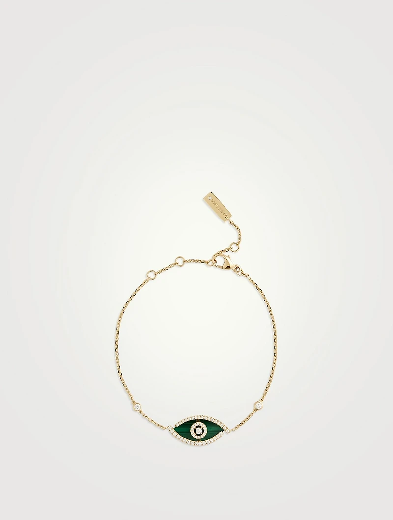 Lucky Eye 18K Gold Bracelet With Malachite And Diamonds