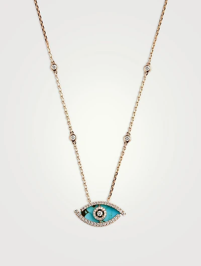 Lucky Eye 18K Rose Gold Necklace With Turquoise And Diamonds