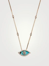 Lucky Eye 18K Rose Gold Necklace With Turquoise And Diamonds