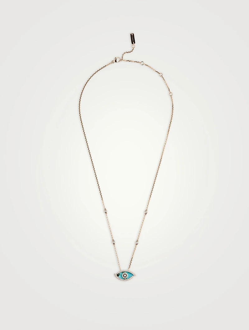 Lucky Eye 18K Rose Gold Necklace With Turquoise And Diamonds