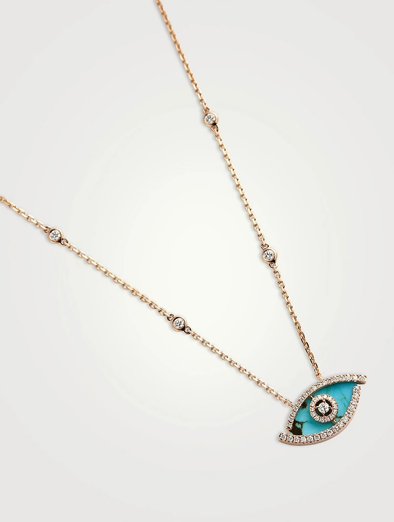 Lucky Eye 18K Rose Gold Necklace With Turquoise And Diamonds