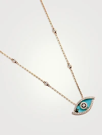 Lucky Eye 18K Rose Gold Necklace With Turquoise And Diamonds