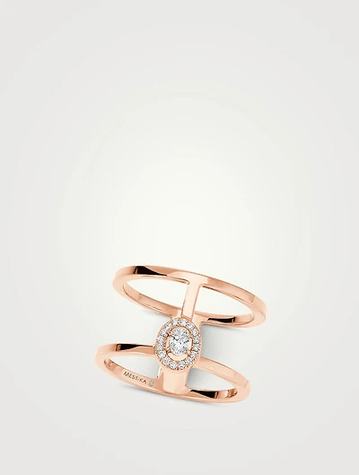Glam'Azone 2 Rows 18K Rose Gold Ring With Diamonds