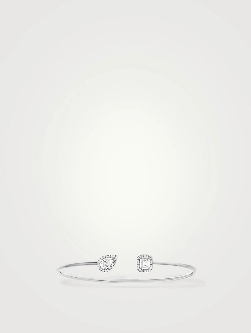 My Twin Toi & Moi 18K White Gold Thin Bangle With Diamonds