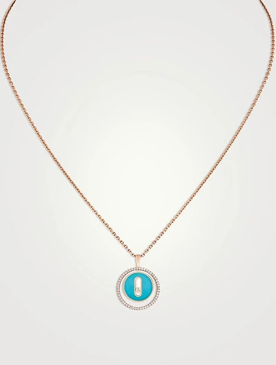 Lucky Move 18K Rose Gold Necklace With Turquoise And Diamonds