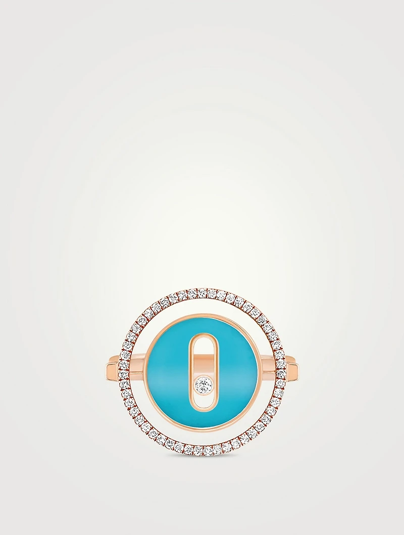 Lucky Move 18K Rose Gold Ring With Turquoise And Diamonds