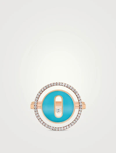 Lucky Move 18K Rose Gold Ring With Turquoise And Diamonds
