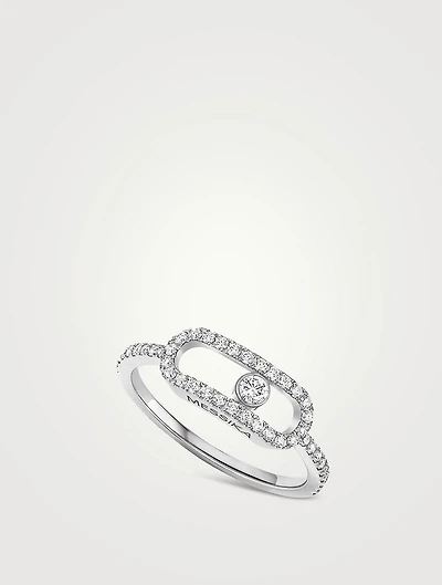 Move Uno 18K White Gold Pavé Ring With Diamonds
