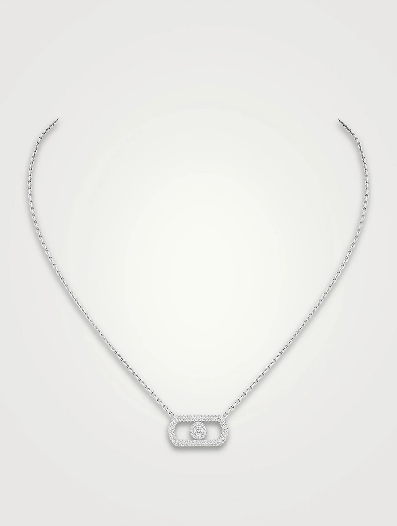 So Move 18K White Gold Pavé Necklace With Diamonds