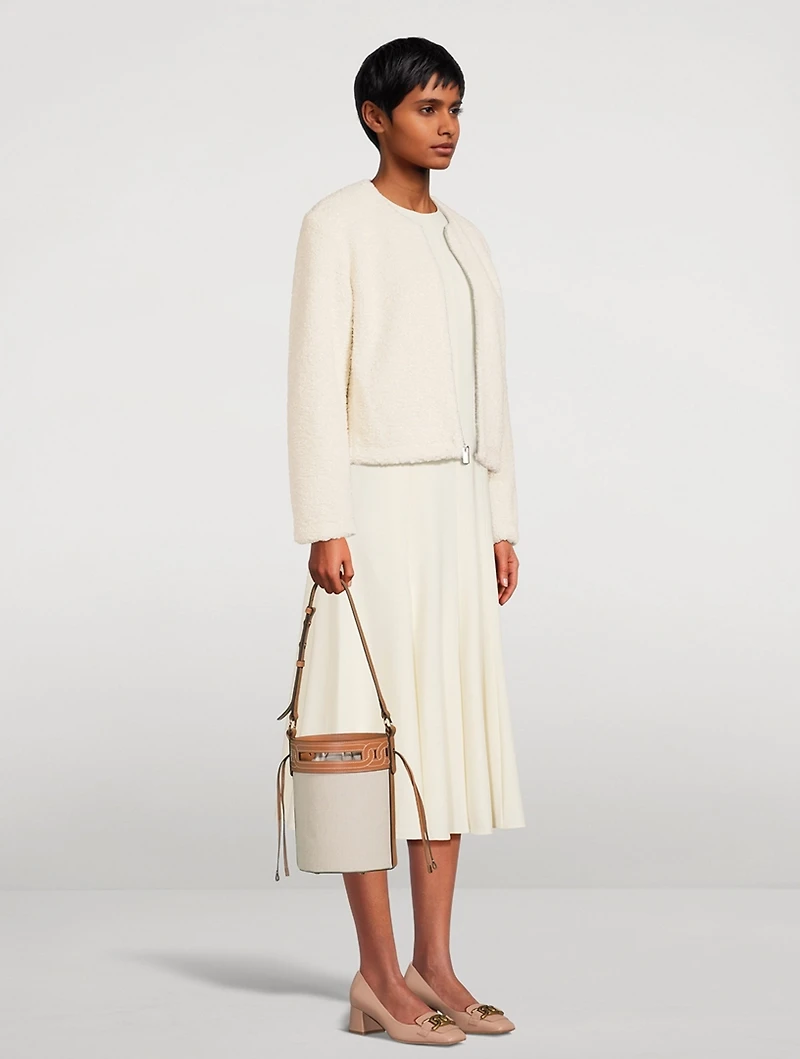 Kate Leather-Trimmed Canvas Bucket Bag