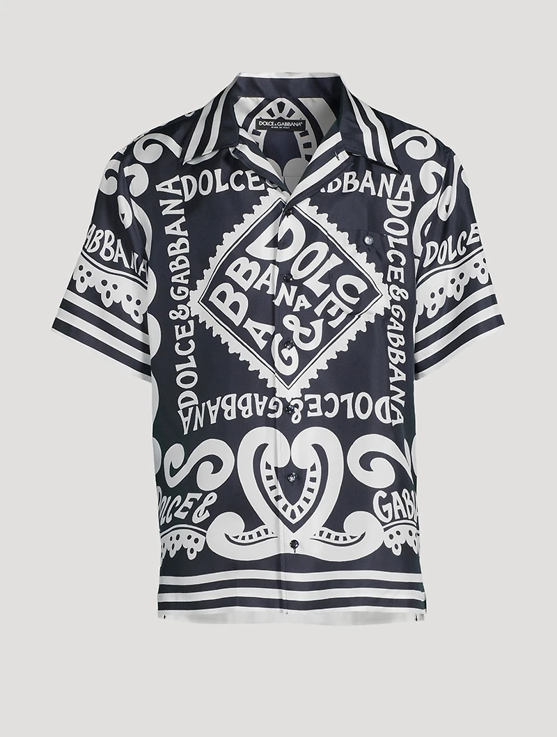 Silk Short-Sleeve Shirt Marina Print