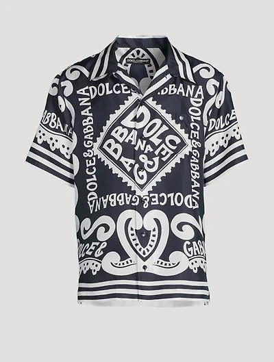 Silk Short-Sleeve Shirt Marina Print