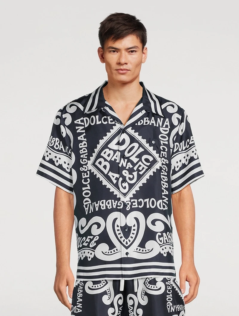 Silk Short-Sleeve Shirt Marina Print