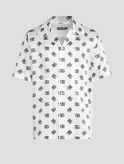 Silk Short-Sleeve Shirt Monogram Print