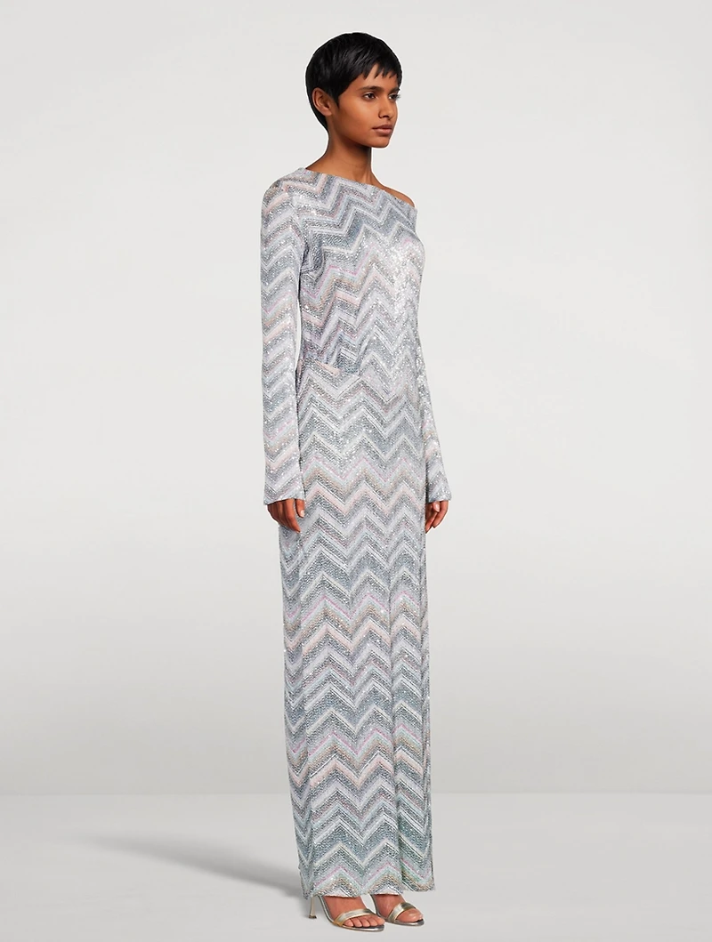 Off-The-Shoulder Sequin Maxi Dress