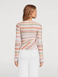 Ruched Long-Sleeve Top Zig Zag Print