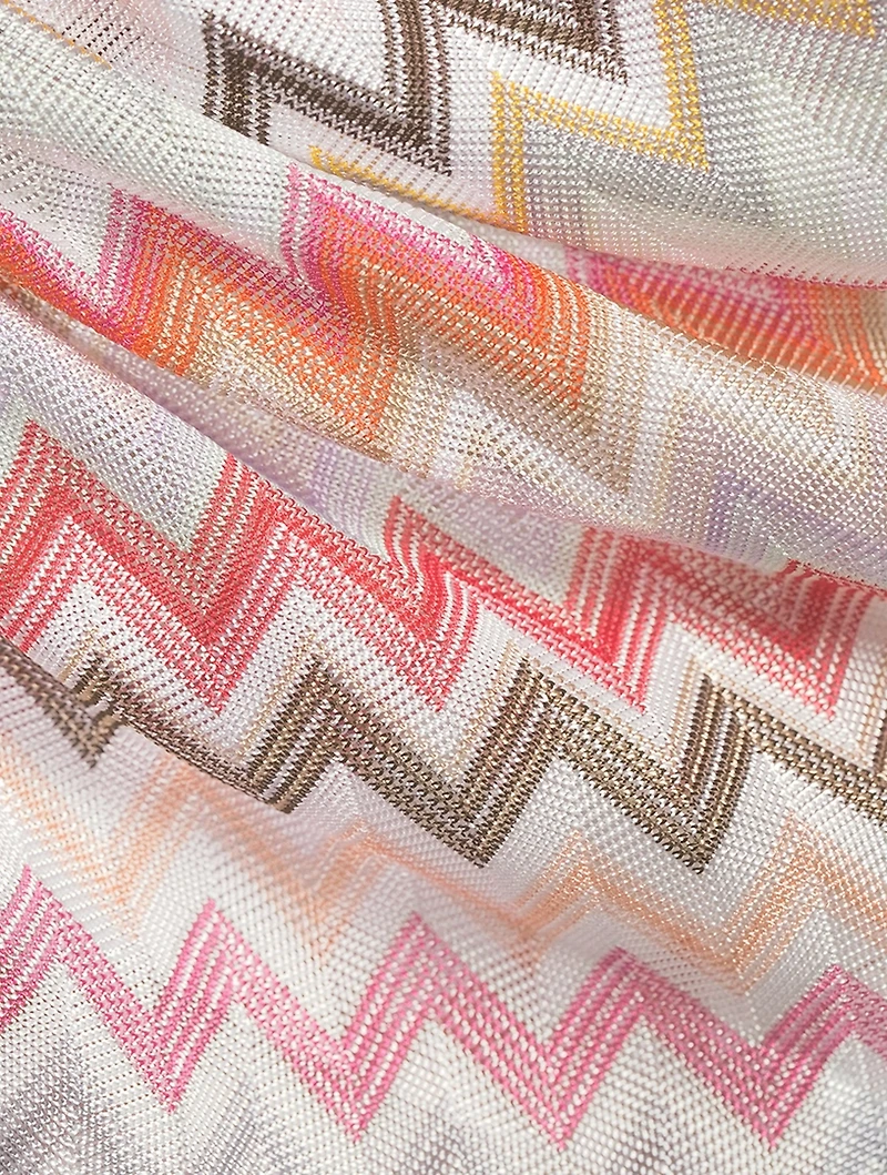 Ruched Long-Sleeve Top Zig Zag Print