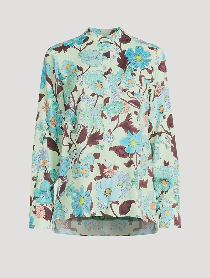 Collarless Shirt Garden Print
