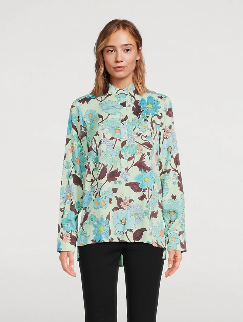 Collarless Shirt Garden Print