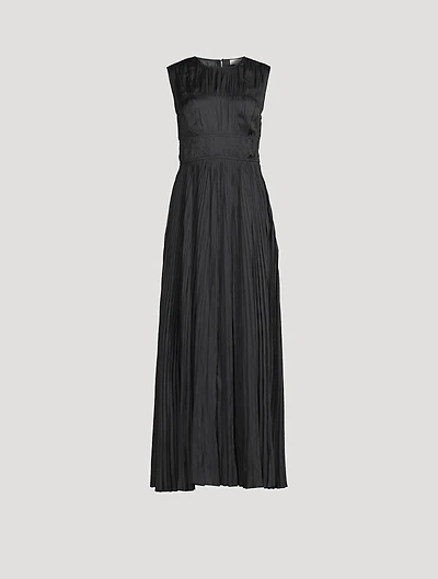 Delia Plissé Satin Maxi Dress