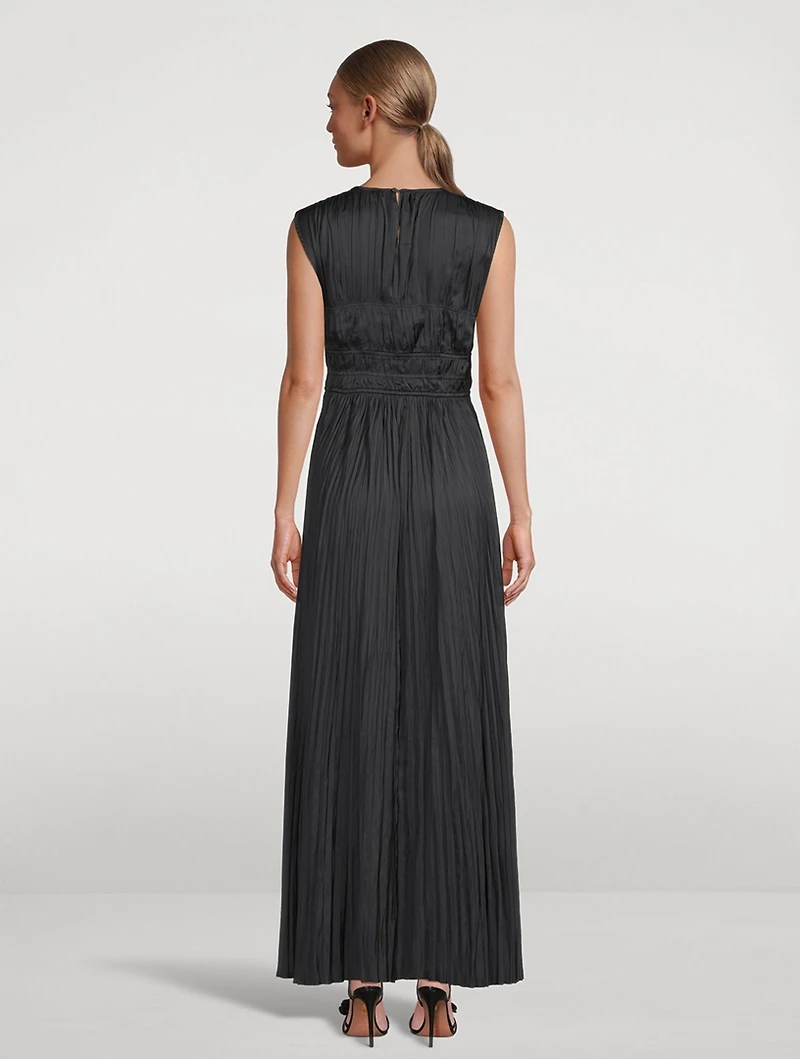 Delia Plissé Satin Maxi Dress