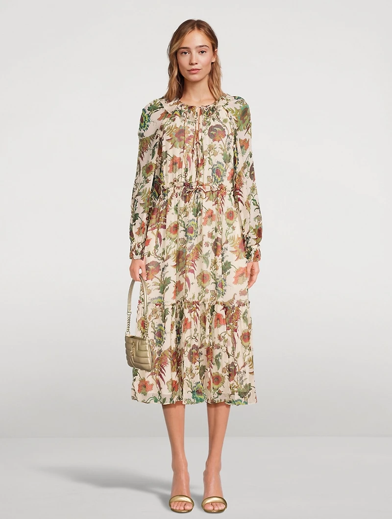Audette Silk Midi Dress Floral Print