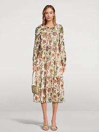 Audette Silk Midi Dress Floral Print