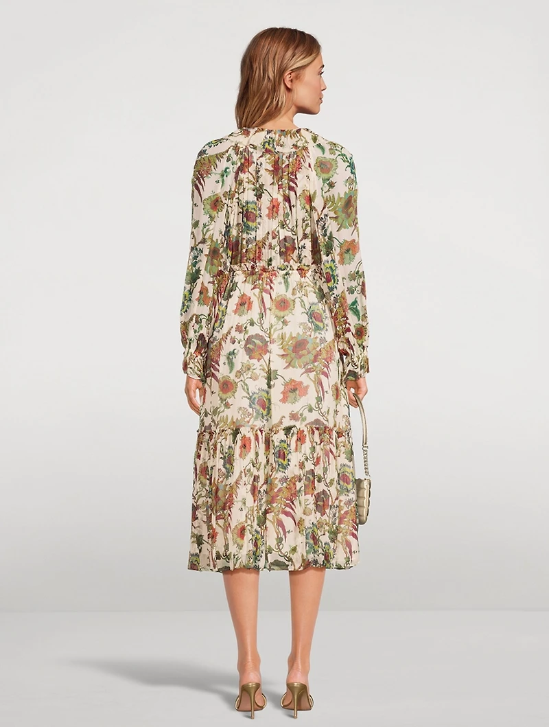 Audette Silk Midi Dress Floral Print