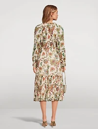 Audette Silk Midi Dress Floral Print