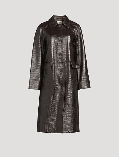 Croc-Embossed Leather Midi Coat