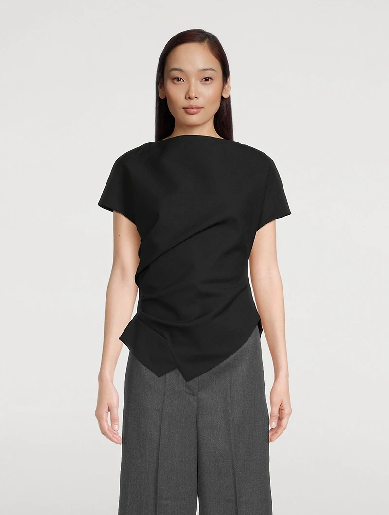 Draped Wool Lapel Top