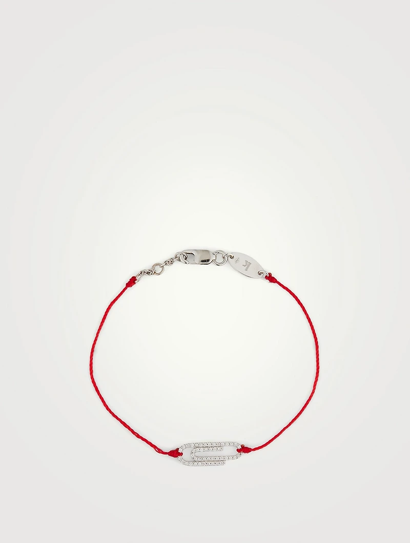 Trombone Paperclip 18K White Gold String Bracelet With Diamonds