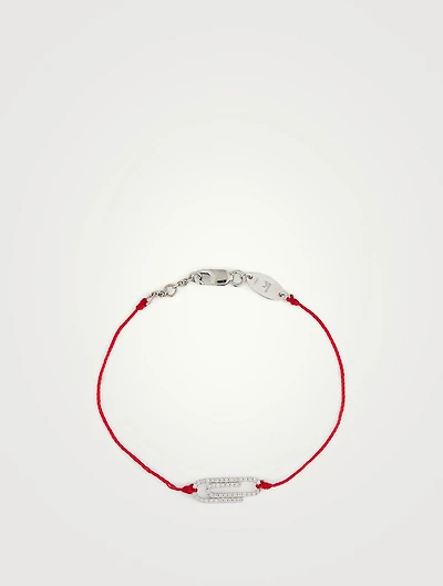 Trombone Paperclip 18K White Gold String Bracelet With Diamonds