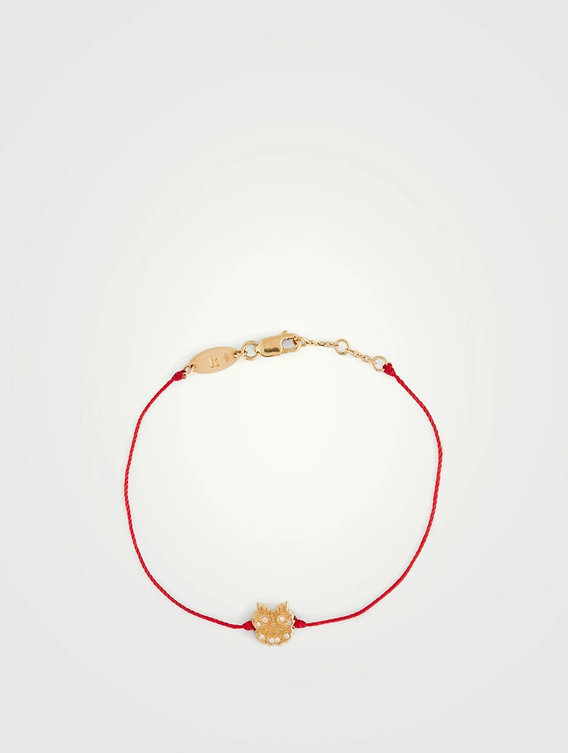 Mini Ryu Dragon 18K Gold String Bracelet With Diamonds