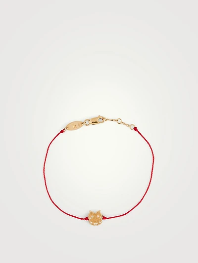 Mini Ryu Dragon 18K Gold String Bracelet With Diamonds