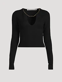 Rib-Knit Sweater With Nameplate Necklace