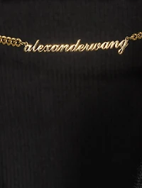 Rib-Knit Sweater With Nameplate Necklace