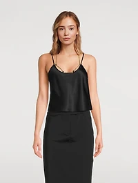 Silk Charmeuse Cami With Nameplate Necklace