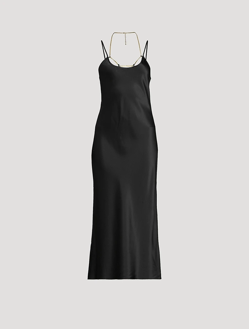 Silk Charmeuse Slip Dress With Nameplate Necklace