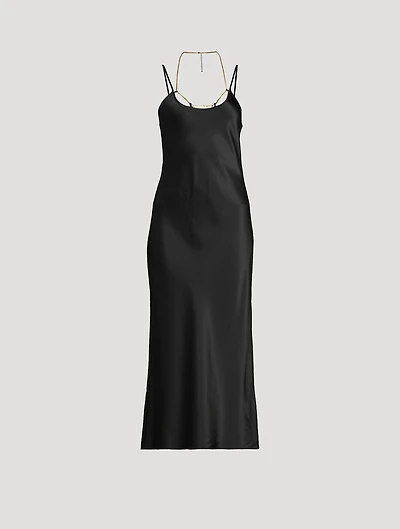 Silk Charmeuse Slip Dress With Nameplate Necklace