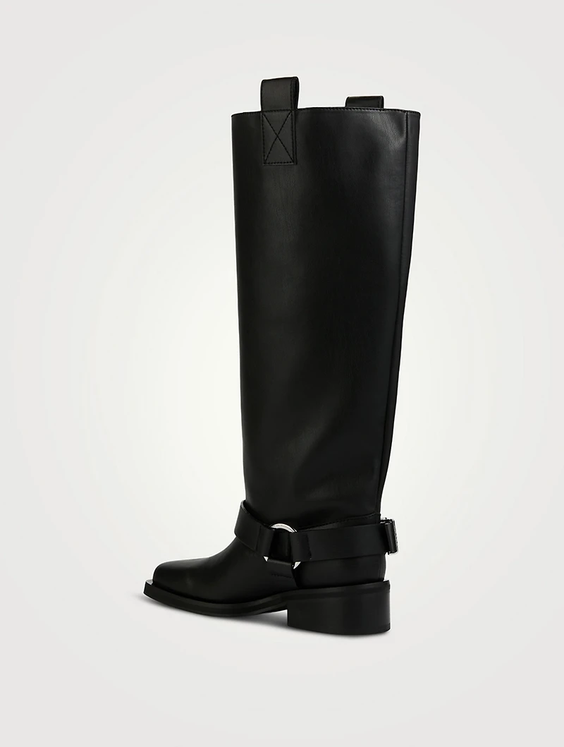 Leather Knee-High Biker Boots