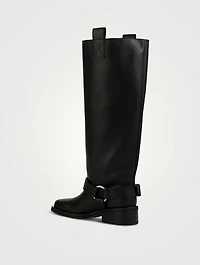 Leather Knee-High Biker Boots
