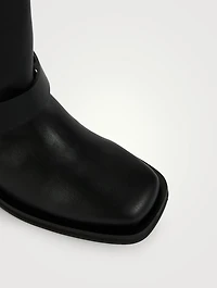 Leather Knee-High Biker Boots