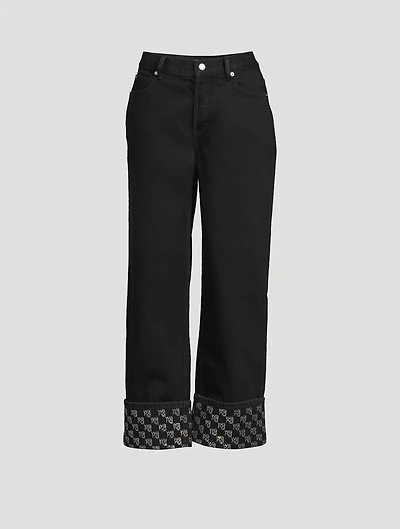 Straight-Leg Jeans With Crystal Logo Cuff